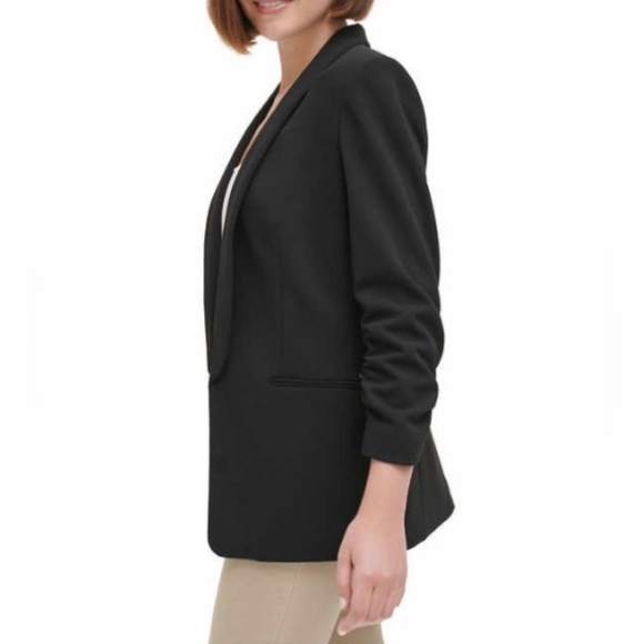 NEW DKNY Ladies’ Blue 3/4 Shirred Sleeve Shawl Collar Midweight Blazer - Picture 3 of 3